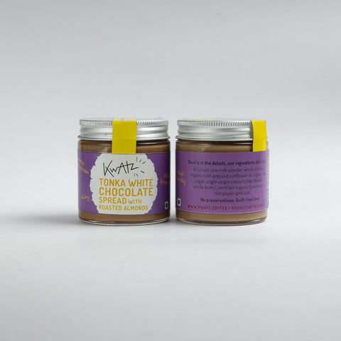 Jar of Vanila Tonka White Chocolate Spread with Butter on a white background